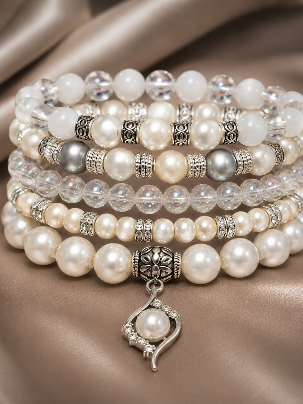 Pearl Elegance Wrap Bracelet Set-New